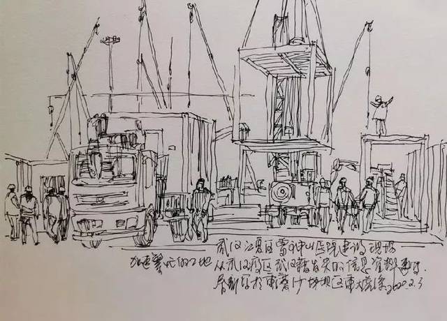 作品里有在一线与的医护人员,也有火神山,雷神山医院建设工地