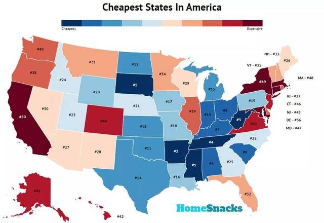 2020年美国消费最低的10个州,印第安纳仅排第10,最便宜的是….
