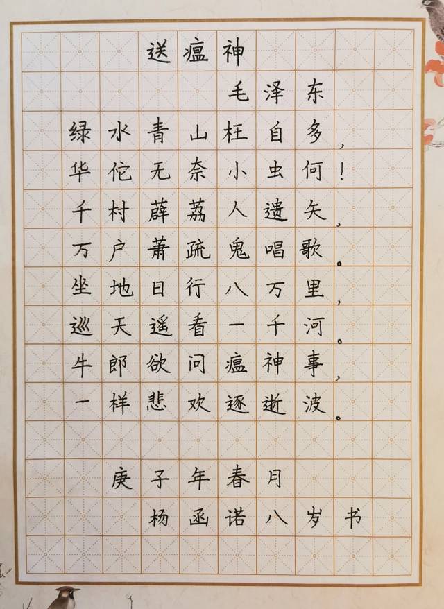 (6)      杨函诺,年龄:8岁,硬笔书法,陕西省咸阳市.