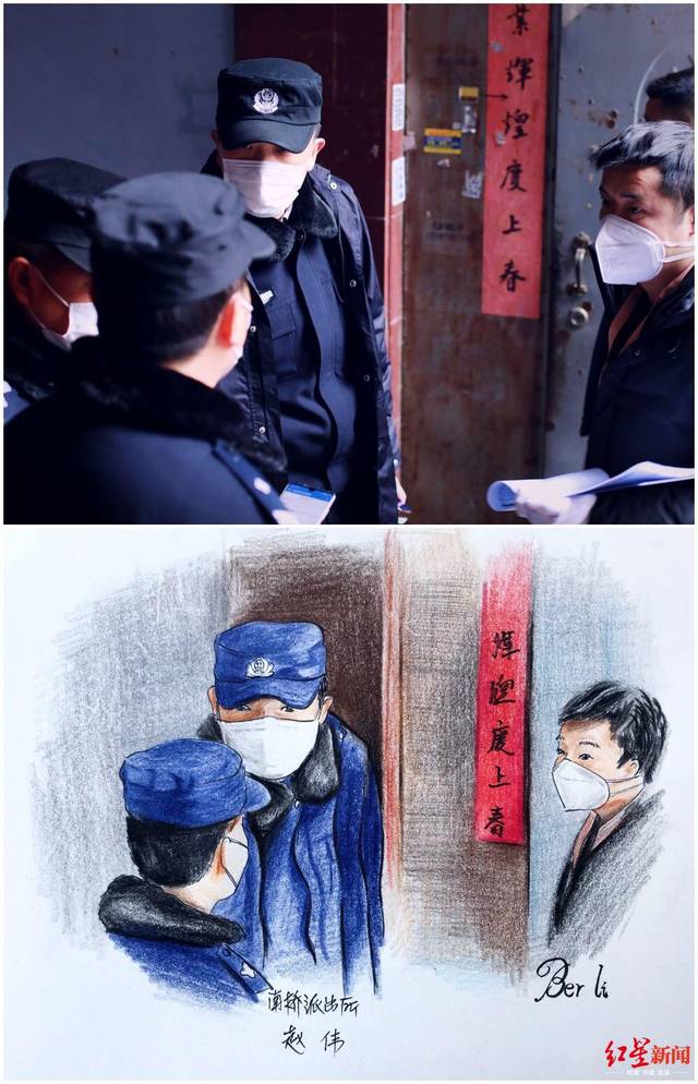 民警在疫情防控一线执勤警嫂将工作照画成漫画