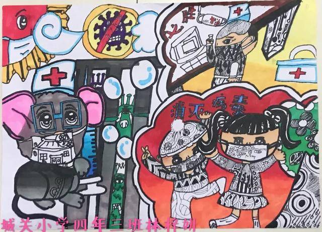 福清娃用绘画作品"抗击疫情,致敬英雄"