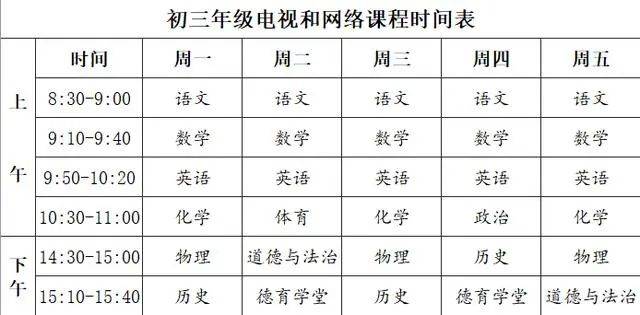 高中详细课程表(2月24日-2月28日)