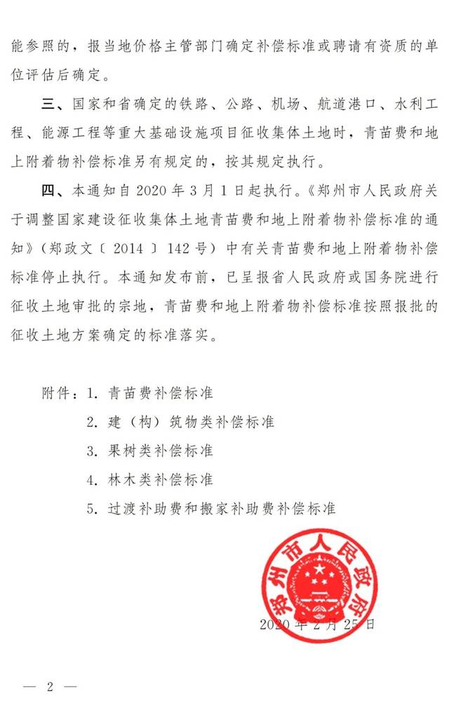 郑政文【2020】25号 郑州市人民政府关于调整国家建设征收集体土地