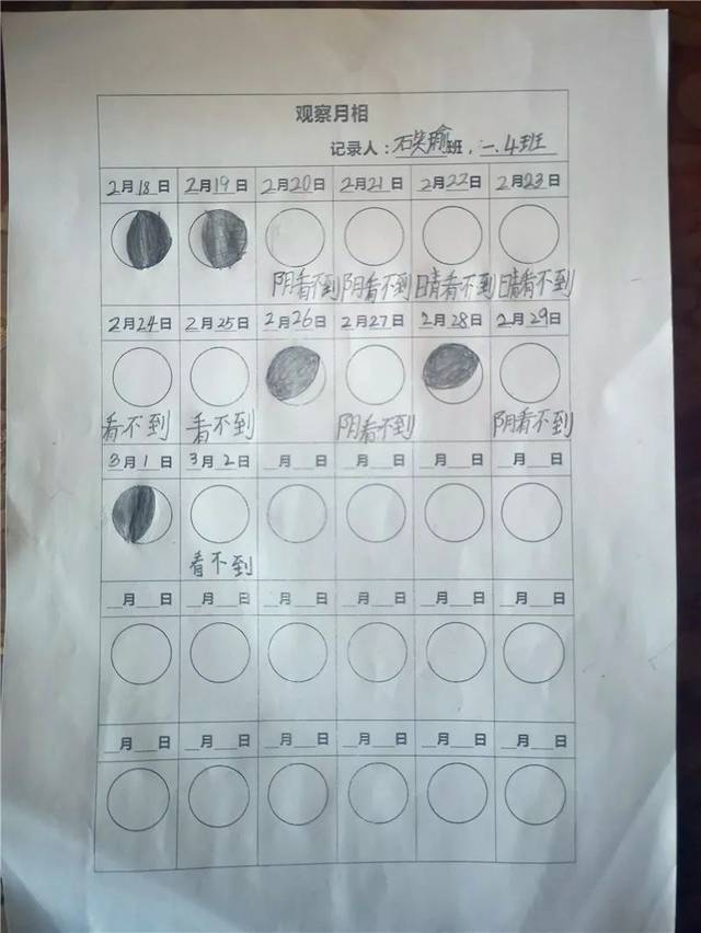 仍然观察到了仅能观察到的月相,并用照片或画图的方式记录了下来