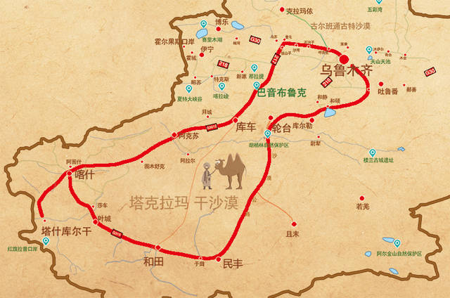 独库公路 南疆环线线路图 (新疆不二旅行)