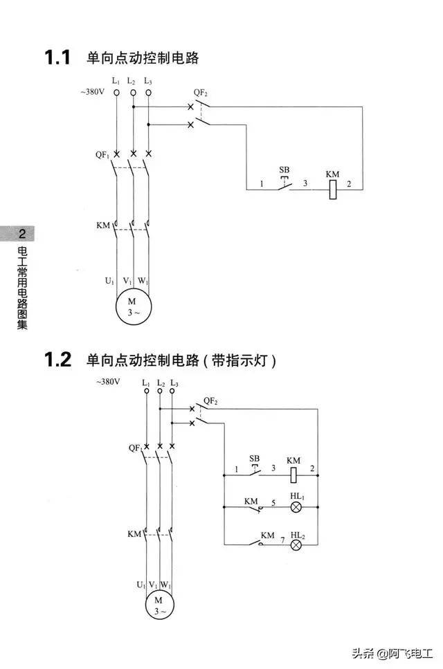 按下去会闭合导通,线圈km得电,接触器吸合,主电路导通电动机运行