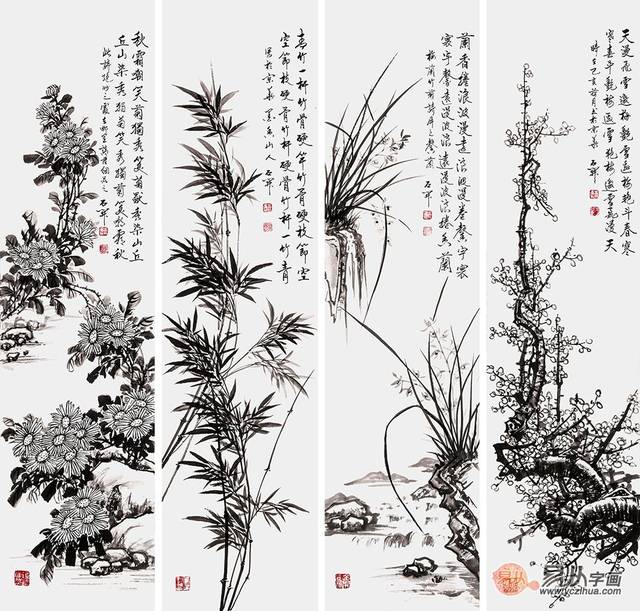 雅致的茶室挂画,梅兰竹菊四君子国画当为首选