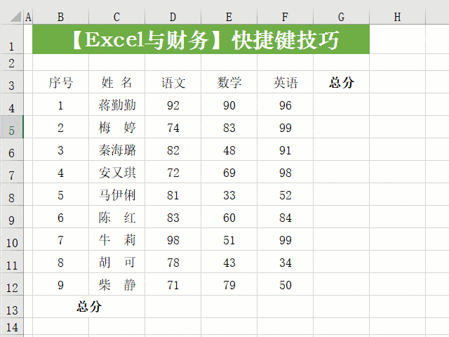 使用方法:选中数据区域,按alt =键快速完成行,列同时求和.