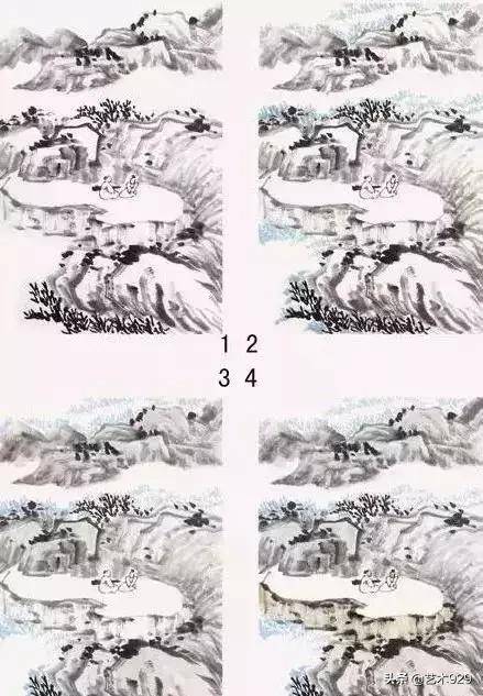 国画技法|山水画设色技法示范