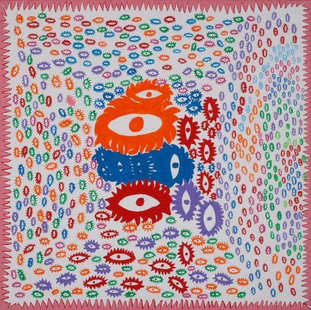 草间弥生《i love-eyes》,布面丙烯,194×194cm,2013年  yayoi kusama