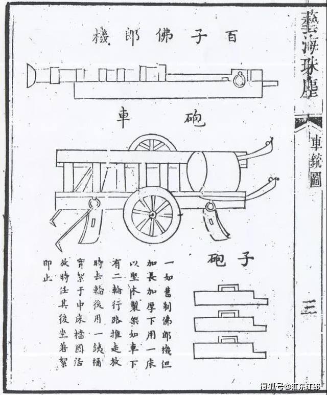 《车铳图》中记载的百子佛郎机与其炮车,子炮