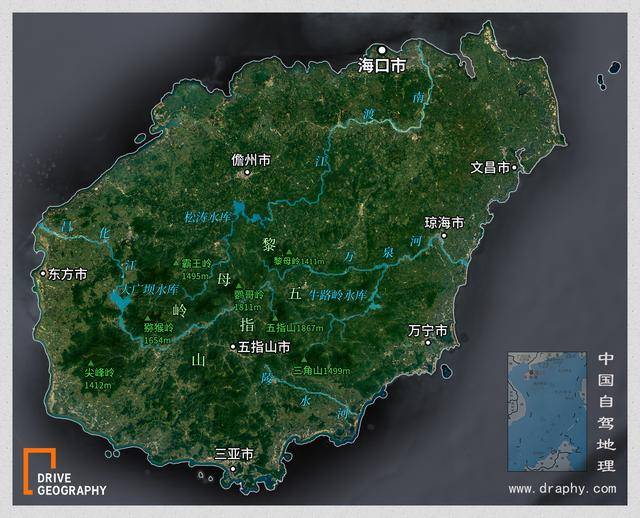 海南岛地形地貌图,制作@《中国自驾地理》