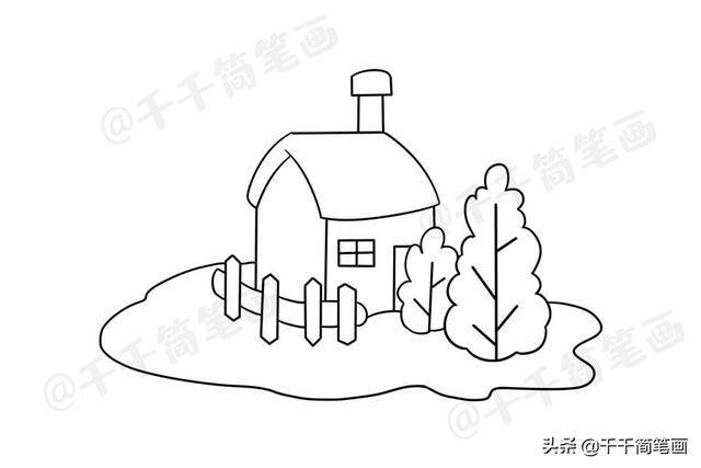 乡下人家农家小屋简笔画图片大全,简单又好看的田园风景,快收藏