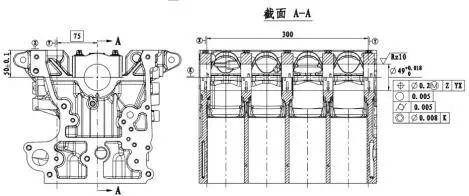 缸体顶面尺寸:缸体顶面到曲轴孔距离尺寸公差为0.