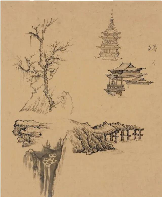 画法 上:北宋 范宽《溪山行旅图》画法 下:北宋 李成《晴峦萧寺图》