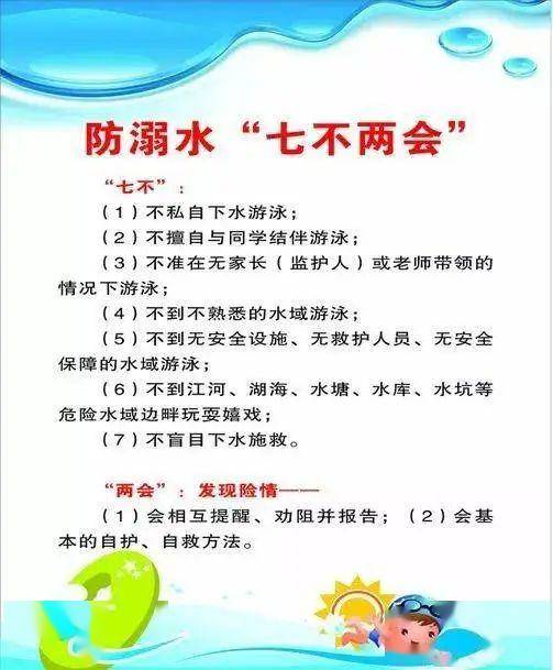 请您一定要对孩子进行防溺水安全教育. 教育幼儿做到"七不两会"