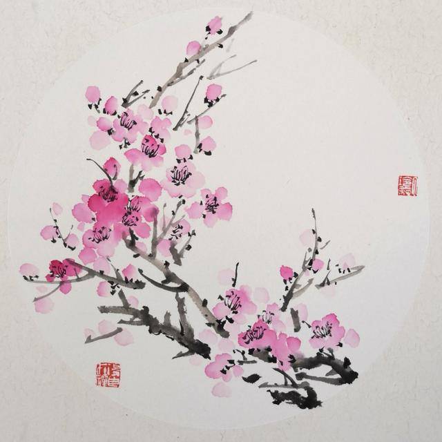 画家丁玲萍水墨画作四季花开