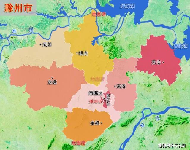 安徽省滁州市地形政区图