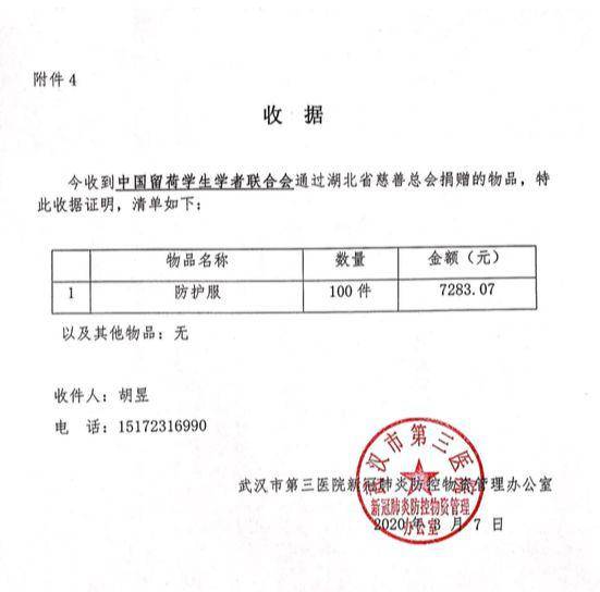 +2250个口罩，一批次340件防护服）。以下附上各医院的物资接收证明文件。