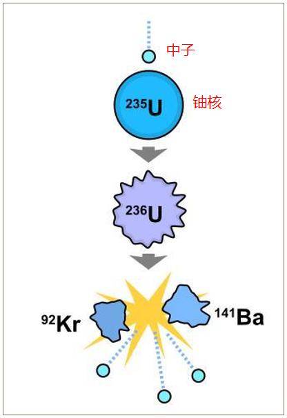 然后,释放出来的中子又去轰击其它的u235,这样就形成了链式反应,释放