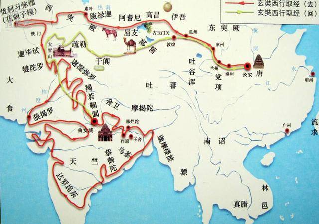 玄奘西行线路图.