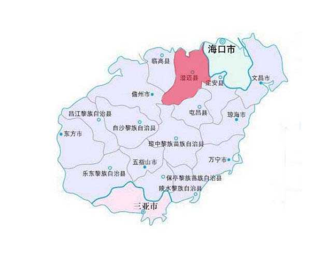 海南省地图(红色区域为澄迈县)