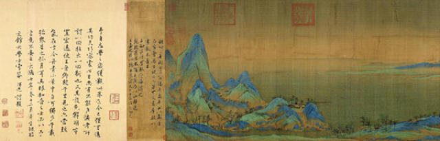 《千里江山图》,北宋,王希孟,绢本设色,纵51.5cm,横1191.5cm