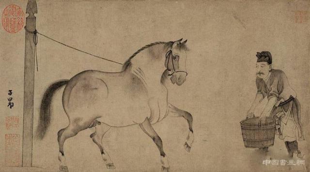 《奚官饮马图》,元代,赵孟頫,长卷,纸本水墨白描,画心纵24.