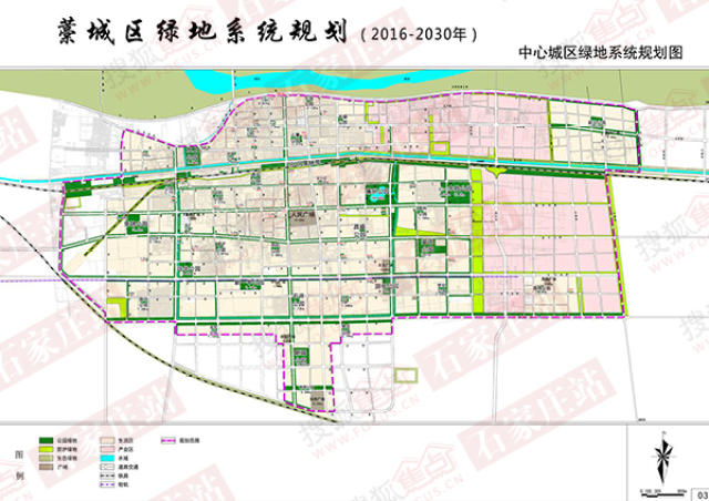 藁城区中心城区绿地系统规划图 藁城区中心城区绿地规划布局结构对接