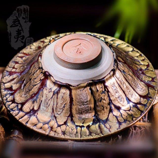 百万收藏级丨建盏大师黄美金新作:撇口油滴盏