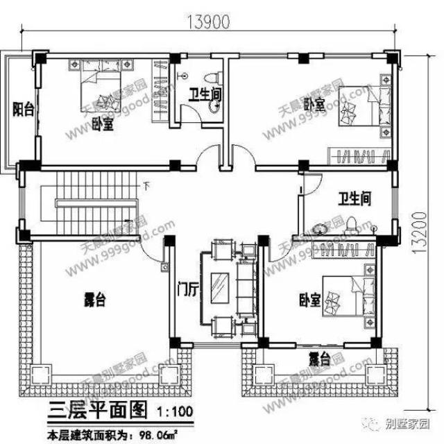 一层别墅设计图:门厅,客厅,卧室,茶室,厨房,餐厅,卫生间,楼梯.
