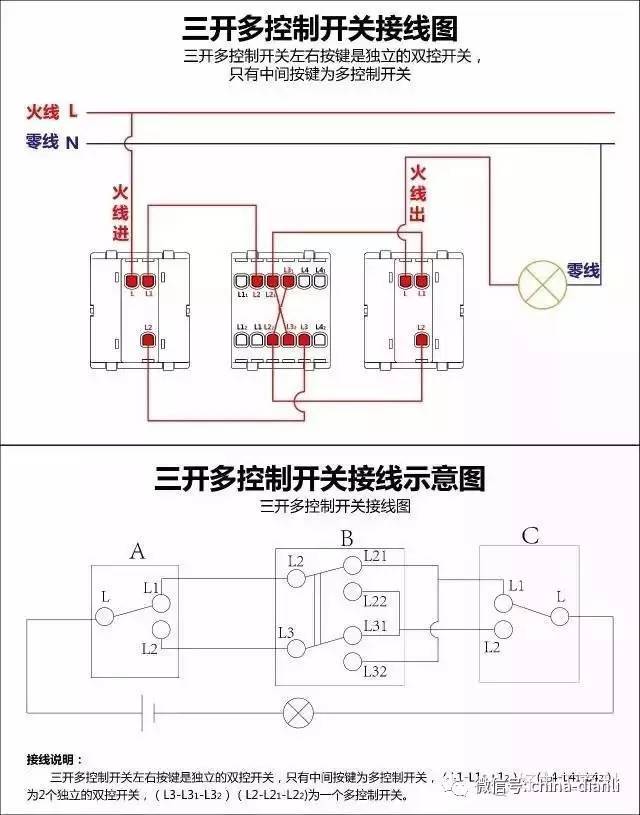 三开多控开关接线图(如图) 【天猫预售】施耐德电气墙壁开关插座面板