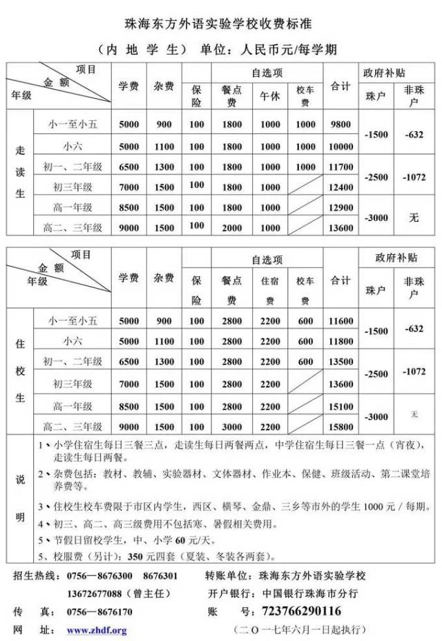 珠海东方外语实验学校2017秋季招生简章【附收费标准】