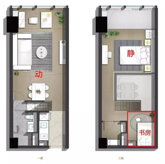 面积小的酒店式公寓中,居住空间同时是办公空间.