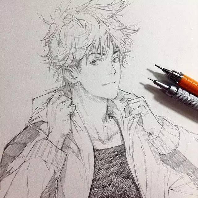 漫画手稿男生图片