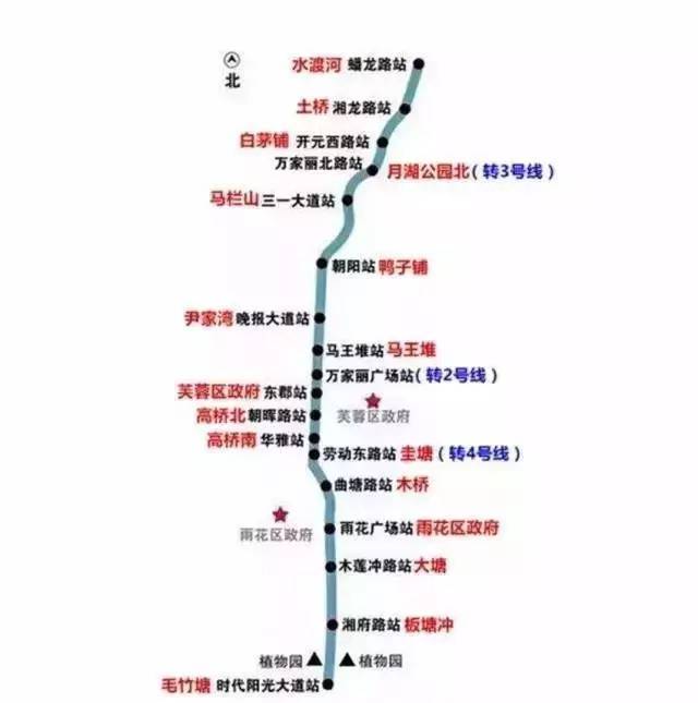 长沙地铁五号线2020年底通车,7个站点是换乘站