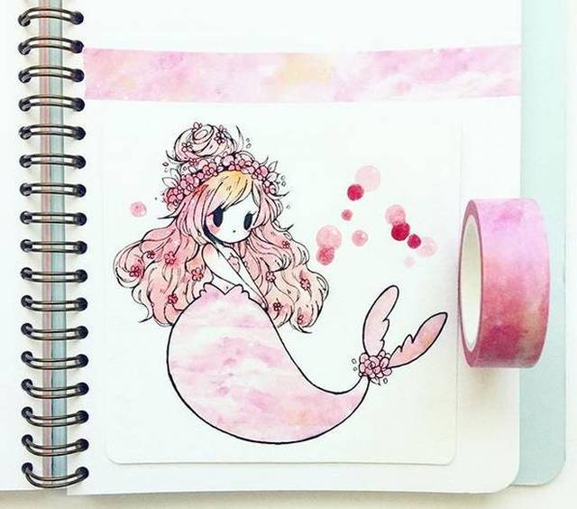 【赏析】 日本女画师用纸胶带当涂鸦的工具做的和服小姐姐插画,太赞了