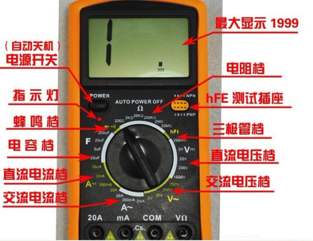 然后观察万用表的读数即可,如果没有读数,可能是因为量程选小了,选择