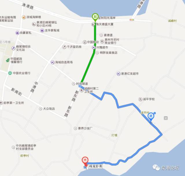 先导航至金秋阳光海岸,再根据此线路图走 (泉港论坛 图)