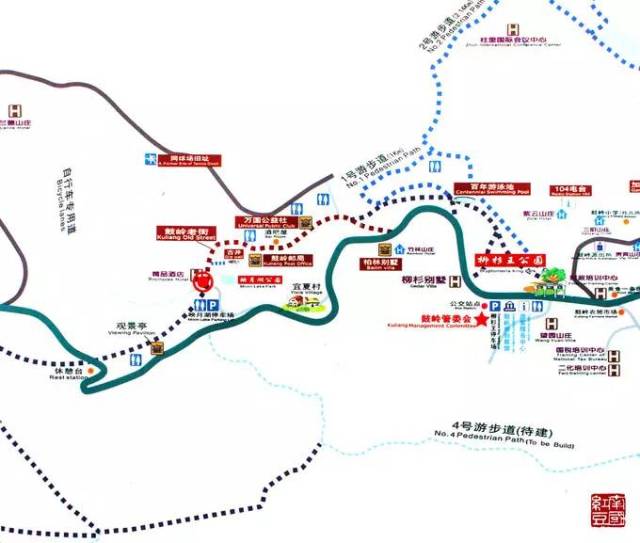 ▼鼓岭老街所在的凤池景区路线图如下