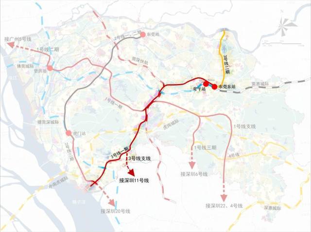 虎门镇对接虎门火车站; 三期将对接深圳地铁20号线; 建设期限:  一