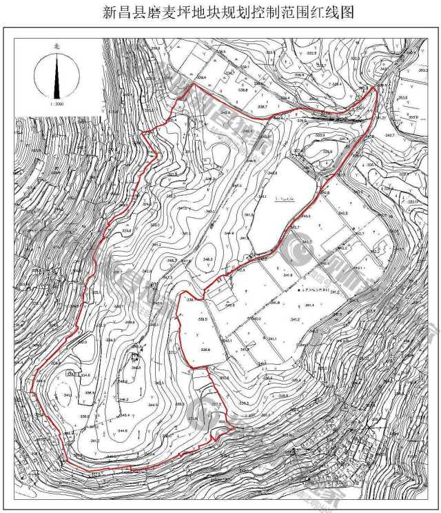 新昌县磨麦坪地块规划控制范围红线图 (点击查看大图) 赶紧对照红线图