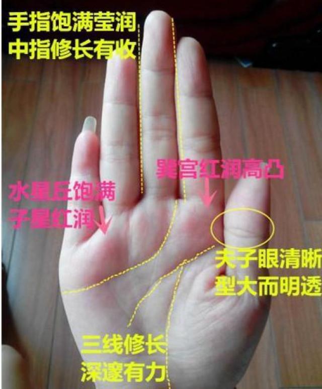 手相中手心有三角纹,属于聚财的特征,可以求四方之财,中年35岁开外