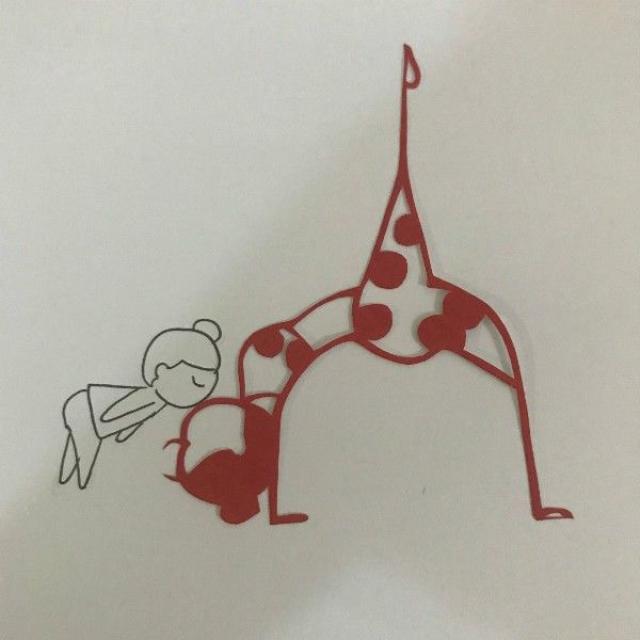 当瑜伽遇上剪纸,再遇上小人