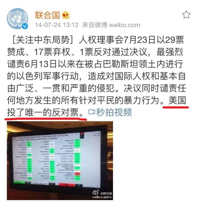 中国投了反对票,一大群公知嘲讽,美国投的反对票,很遗憾,没见到一个