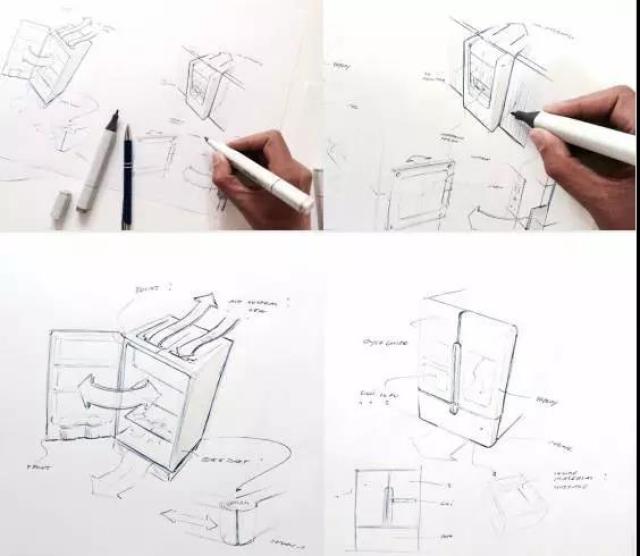 德国工业设计师为海尔全空间保鲜冰箱绘制了1张草图
