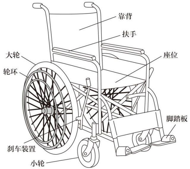 02 认识轮椅的结构 普通轮椅 中风等颅脑疾患,脊髓损伤,下肢伤残,年