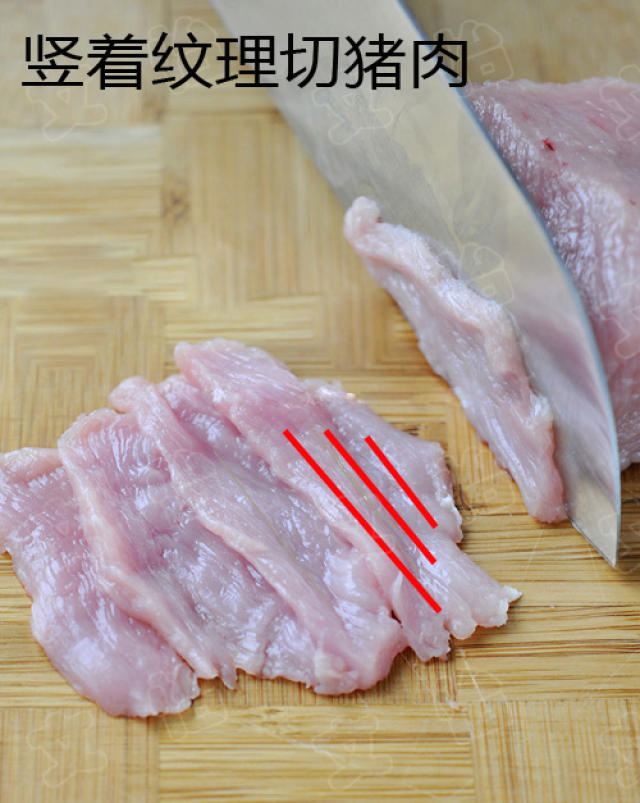也就是说,到和肉的纹理呈水平线哦,切出来的肉片,纹路呈"川"字状.