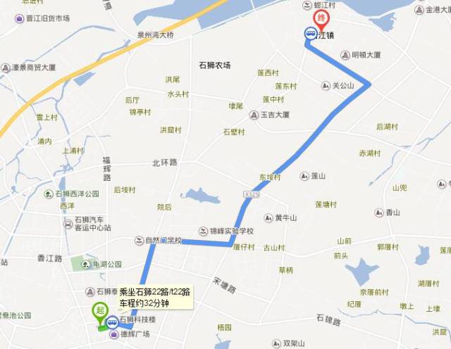 到达石狮市之后,有22路 / t22路公交直达蚶江镇