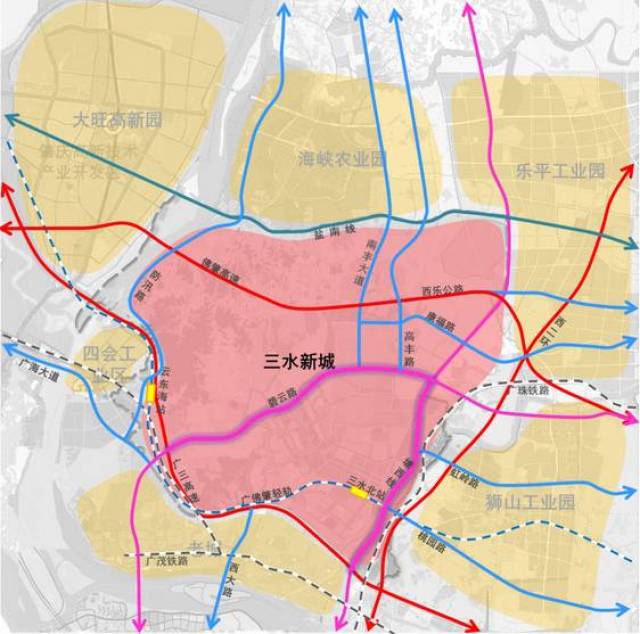 交通规划图 交通基础: ①推动 佛清从高速南段建设,加快推进山前大道